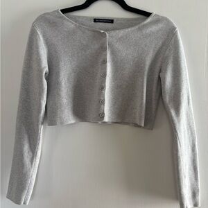 Gray Cropped Button-Up Cardigan